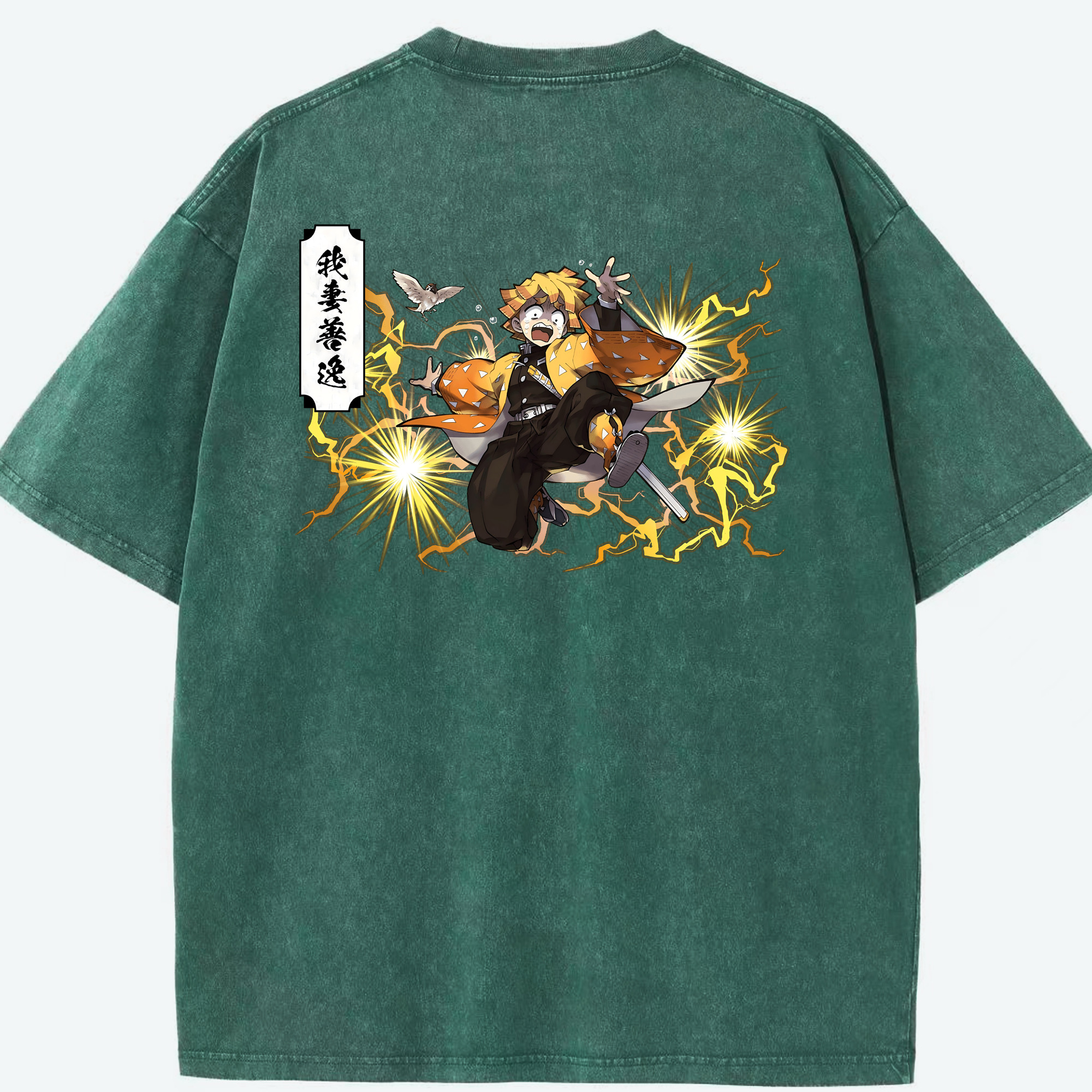 （画像用） 鬼滅の刃（きめつのやいば）我妻 善逸／あがつま ぜんいつ Agatsuma Zenitsu 綿100% ヴィンテージ風 半袖Tシャツ（背面プリント）